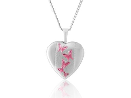 Sterling Silver Pink Butterfly Heart Locket Online now