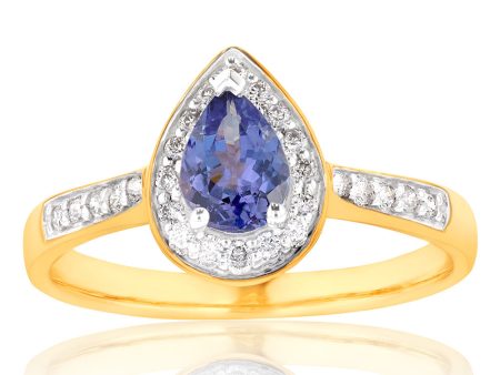 9ct Yellow Gold 0.75ct Tanzanite and 0.20 Carat Diamond Ring Hot on Sale