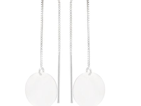 Sterling Silver Plain Disc Threader Earrings Fashion