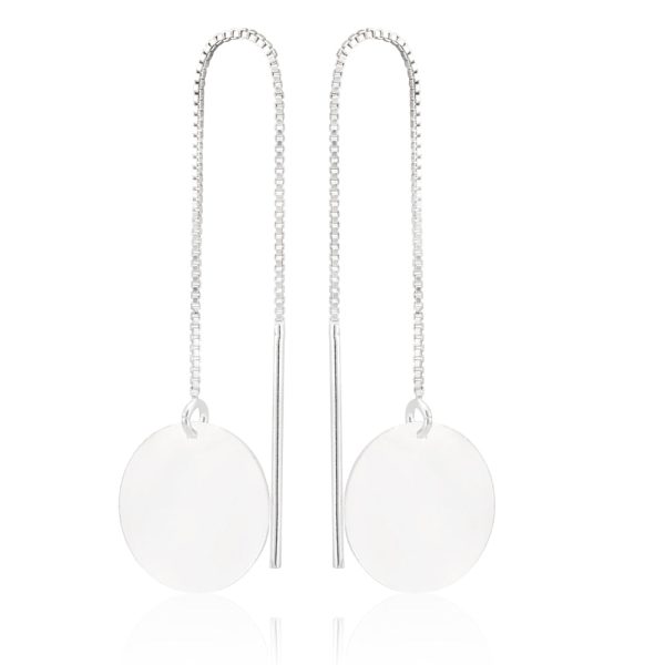 Sterling Silver Plain Disc Threader Earrings Fashion