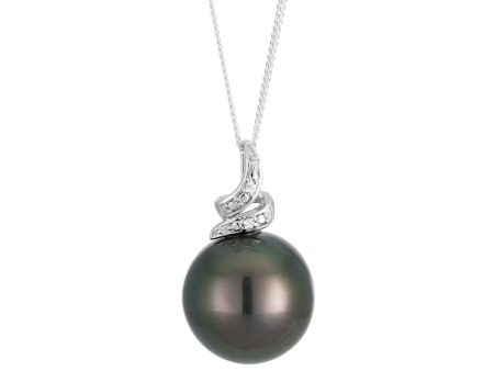 Tahitian South Sea Pearl & Diamond Pendant on 45cm Sterling Silver Chain Online Sale