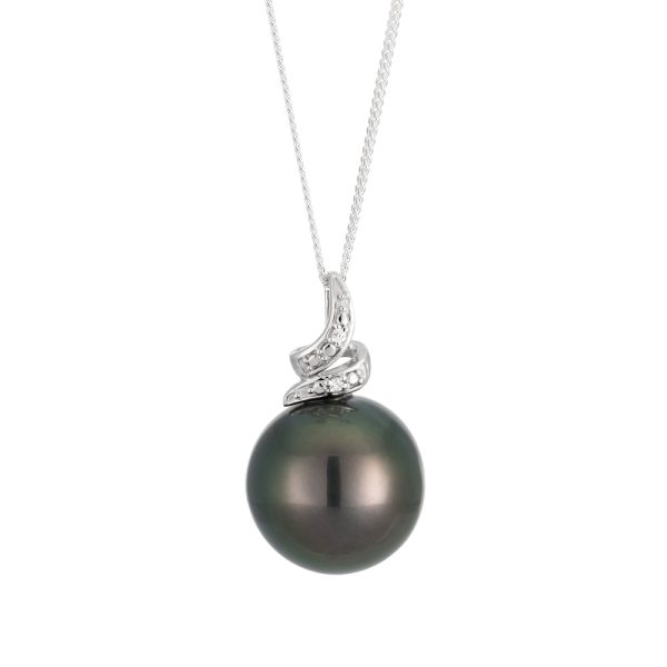 Tahitian South Sea Pearl & Diamond Pendant on 45cm Sterling Silver Chain Online Sale