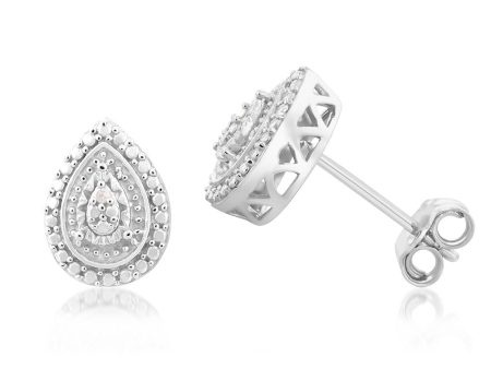 Sterling Silver With 2 Diamond Pear Shape Earing Stud Hot on Sale