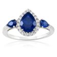 Sterling Silver Rhodium Plated Created Sapphire Pear Shape and Zirconia Ring For Discount