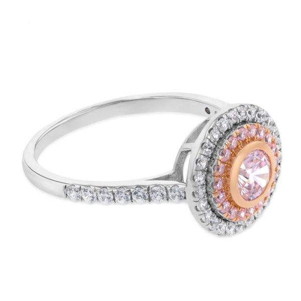 Sterling Silver Rhodium And Rose Gold Plated White And Pink CZ Round Ring Hot on Sale