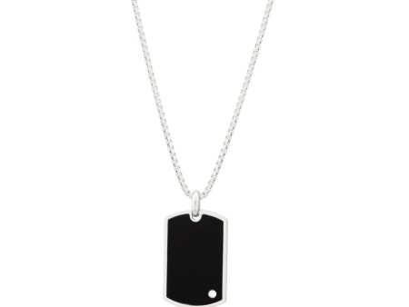 Sterling Silver Rhodium Plated Black and Zirconia Dog Tag Pendant For Sale