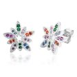 Sterling Silver Rainbow Multicolour Cubic Zirconia Flower Stud Earrings Fashion