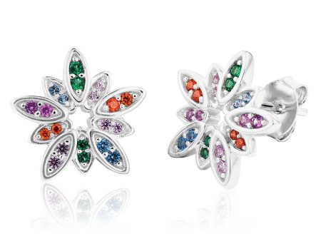 Sterling Silver Rainbow Multicolour Cubic Zirconia Flower Stud Earrings Fashion