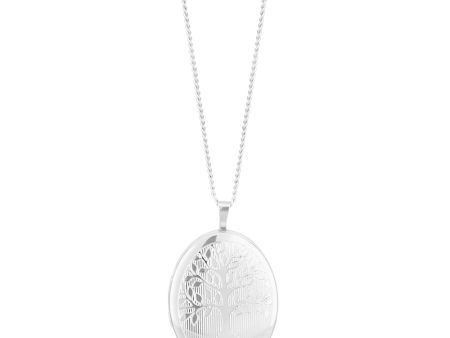 Sterling Silver Tree of Life 20mm Oval Locket Rhodium Plated Hot on Sale