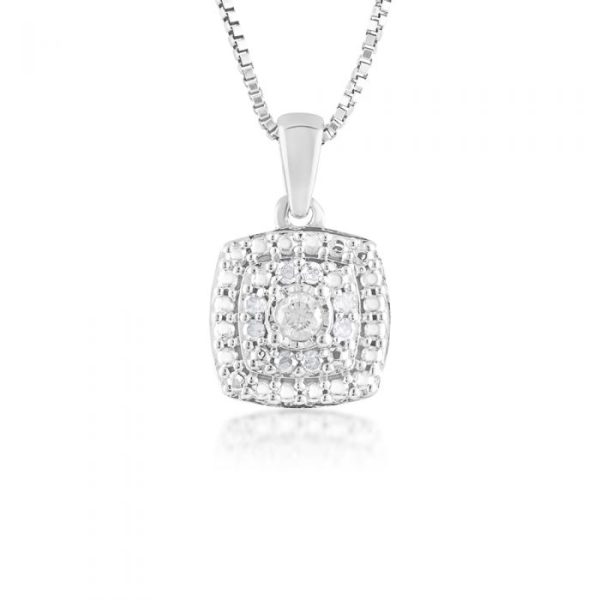 9 Diamonds Pendant in Sterling Silver on 46cm Chain Online Sale