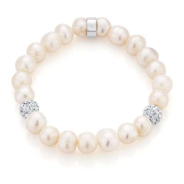 White 8-8.5mm Freshwater Pearl, Crystal and Charm Bracelet Supply