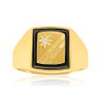 9ct Radiant Yellow Gold Diamond + Onyx Ring For Cheap