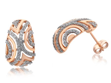 9ct Rose Gold Patterned Cubic Zirconia Half Hoop Earrings Discount