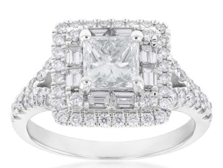 18ct White Gold 1.80 Carat Diamond Ring with 1.00 Carat Certified Princess Centre Sale