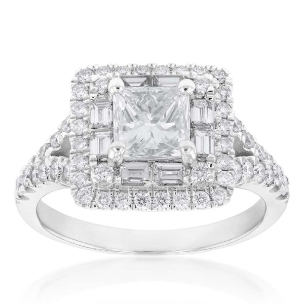 18ct White Gold 1.80 Carat Diamond Ring with 1.00 Carat Certified Princess Centre Sale