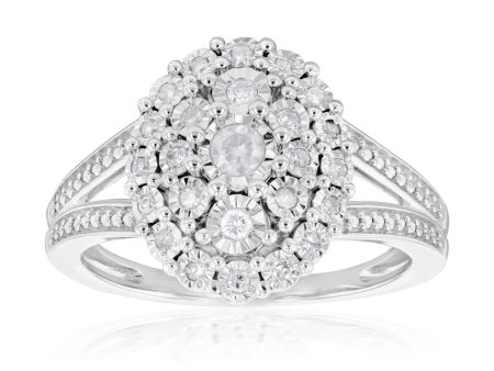 1 5 Carat Diamond Oval Cluster Ring with 27 Brilliant Diamonds in Sterling Silver For Discount