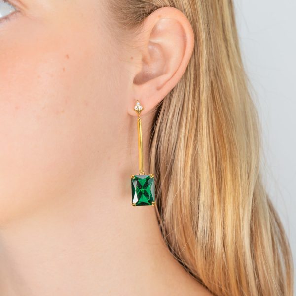 Thomas Sabo Gold Plated Sterling Silver Magic Stone Green Drop Earrings Hot on Sale