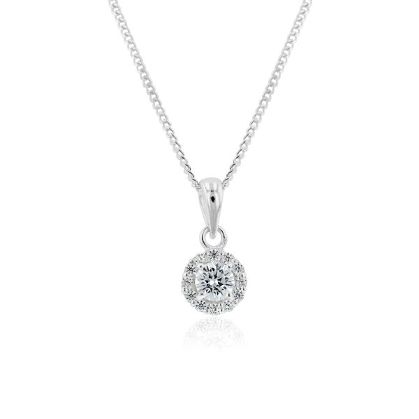 Sterling Silver Zirconia Round Pendant For Discount