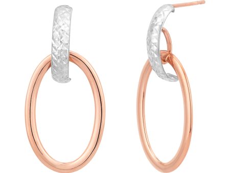 Two Tone Gold Diamond Cut Oval Hoop Stud Earring Online now