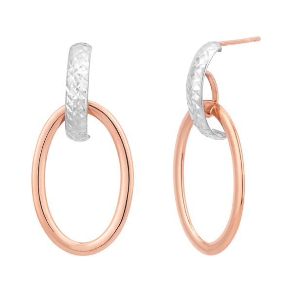 Two Tone Gold Diamond Cut Oval Hoop Stud Earring Online now