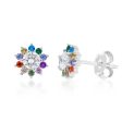 Sterling Silver Rainbow Multicoloured Crystal Flower Stud Earrings Fashion