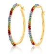 9ct Silverfilled Yellow Gold Rainbow Multi-Colour Crystals 25mm Hoop Earrings Online Sale