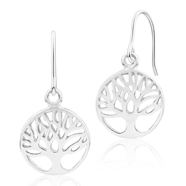 Sterling Silver Tree of Life Round Drop Earrings Discount