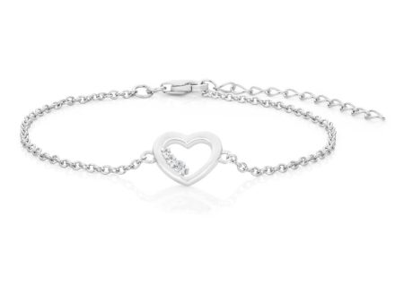 Sterling Silver Rhodium Plated Cubic Zirconia Open Heart Bracelet Hot on Sale