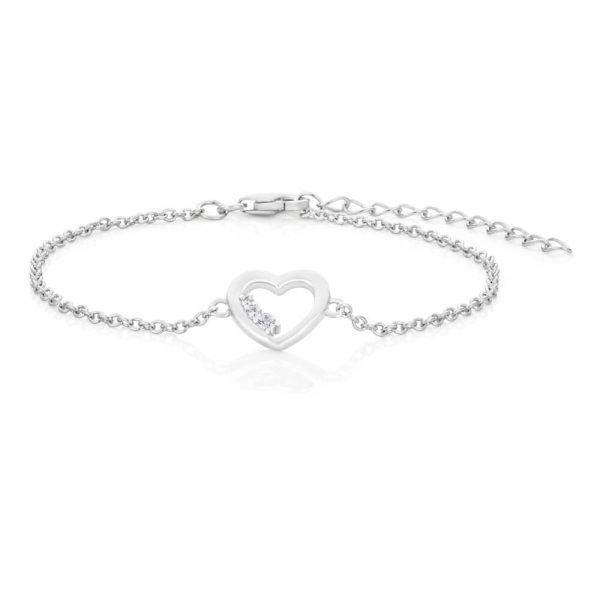 Sterling Silver Rhodium Plated Cubic Zirconia Open Heart Bracelet Hot on Sale