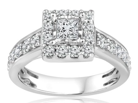 10ct White Gold 1 Carat Diamond Solitaire Fancy Ring In Halo Style For Cheap