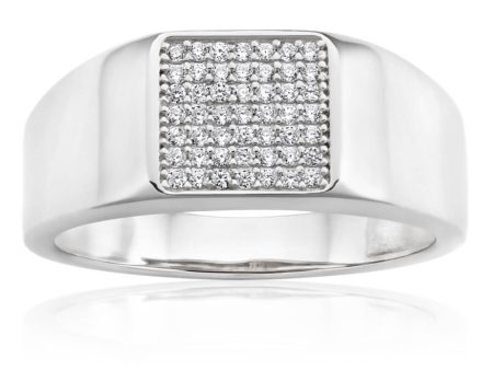 Sterling Silver Rhodium Plated Cubic Zirconia  Signet Ring Sale