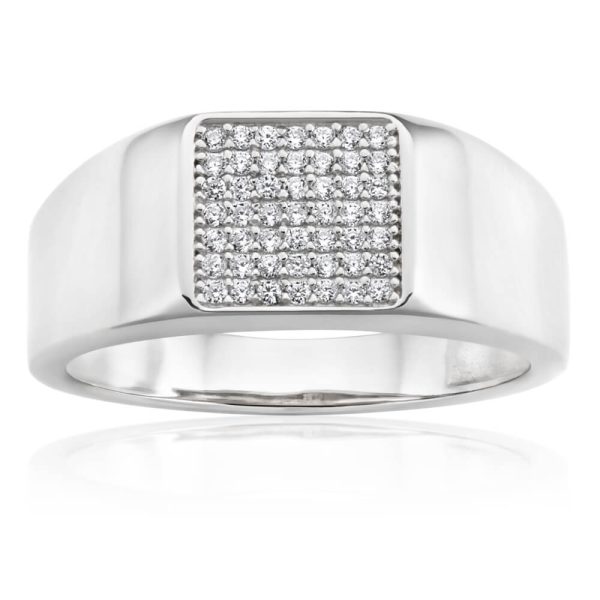 Sterling Silver Rhodium Plated Cubic Zirconia  Signet Ring Sale