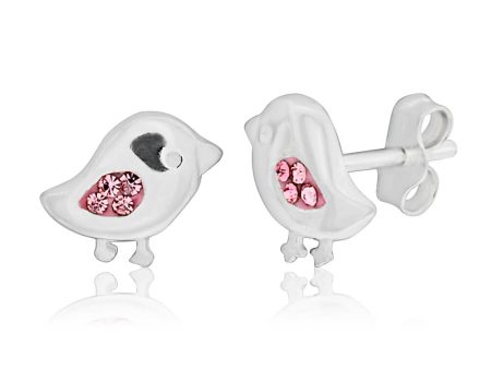 Sterling Silver Pink Bird Cubic Zirconia Stud Earrings Online