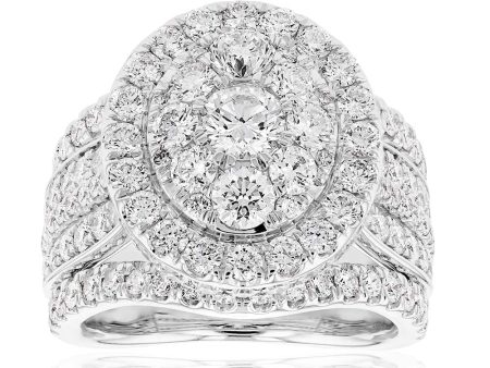 14ct White Gold 4 Carat Diamond Oval Shaped Cluster Ring Online now