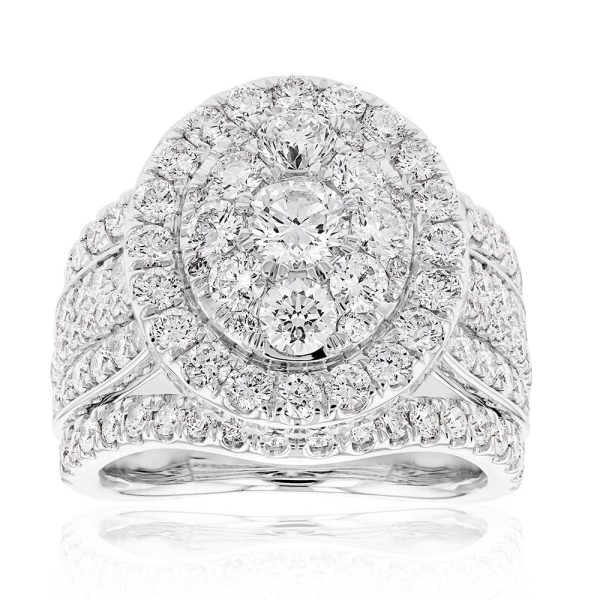 14ct White Gold 4 Carat Diamond Oval Shaped Cluster Ring Online now