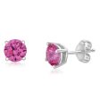 Sterling Silver Zirconia Round 6.55mm Pink Stud Earrings Online now