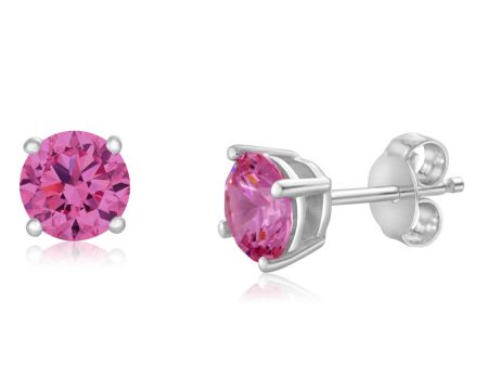 Sterling Silver Zirconia Round 6.55mm Pink Stud Earrings Online now