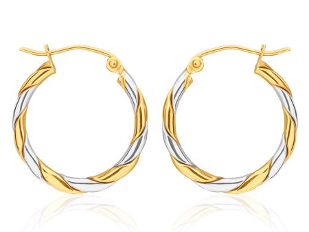 9ct two tone Gold 15mm Hoops with a Twist Hot on Sale