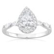 Sterling Silver Rhodium Plated Cubic Zirconia Pear Halo Ring with Marquise Band Online Sale