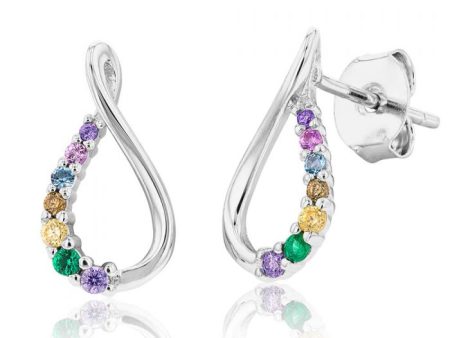 Sterling Silver Rainbow Multicolour Cubic Zirconia On Infinity Earrings Online Sale