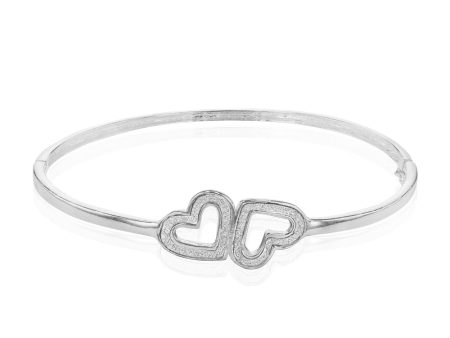 Sterling Silver Stardust Double Heart Hinged Bangle Sale