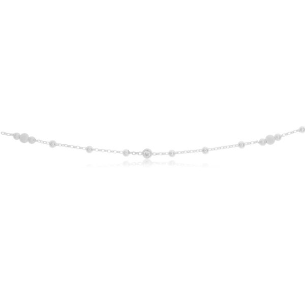 Sterling Silver Zirconia and Plain and Stardust Ball 26cm Anklet For Cheap