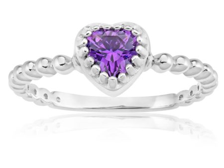 Sterling Silver Rhodium Plated Purple Cubic Zirconia Heart Twisted Band Ring Cheap