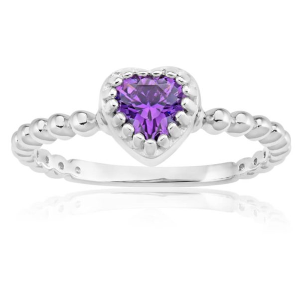 Sterling Silver Rhodium Plated Purple Cubic Zirconia Heart Twisted Band Ring Cheap