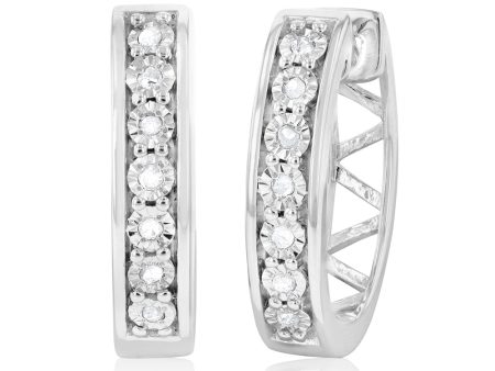 14 Diamonds Hoop Earrings in Sterling Silver For Cheap