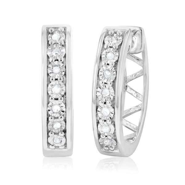 14 Diamonds Hoop Earrings in Sterling Silver For Cheap