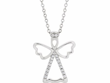 Sterling Silver Rhodium Plated Cubic Zirconia Angel Pendant With 42 + 3cm Chain Online Sale