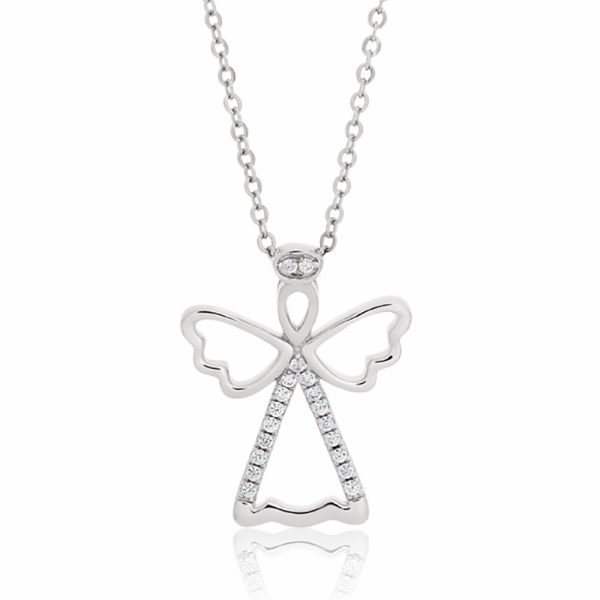 Sterling Silver Rhodium Plated Cubic Zirconia Angel Pendant With 42 + 3cm Chain Online Sale