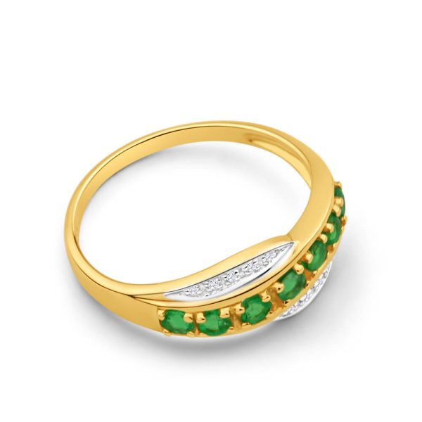 9ct Elegant Yellow Gold Diamond + Emerald Ring Online