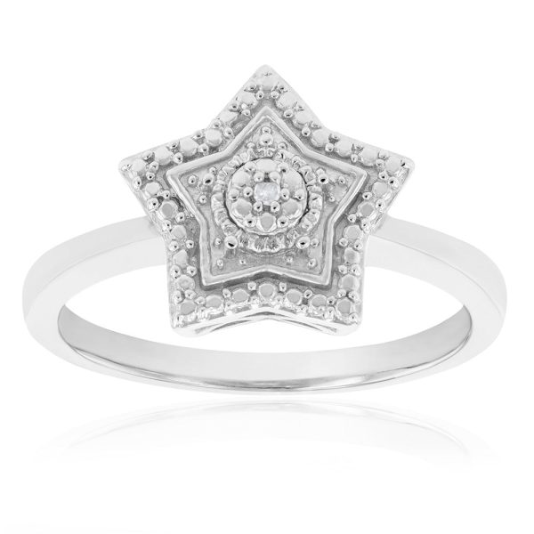 Sterling Silver With Diamond Star Shape Ring Supply